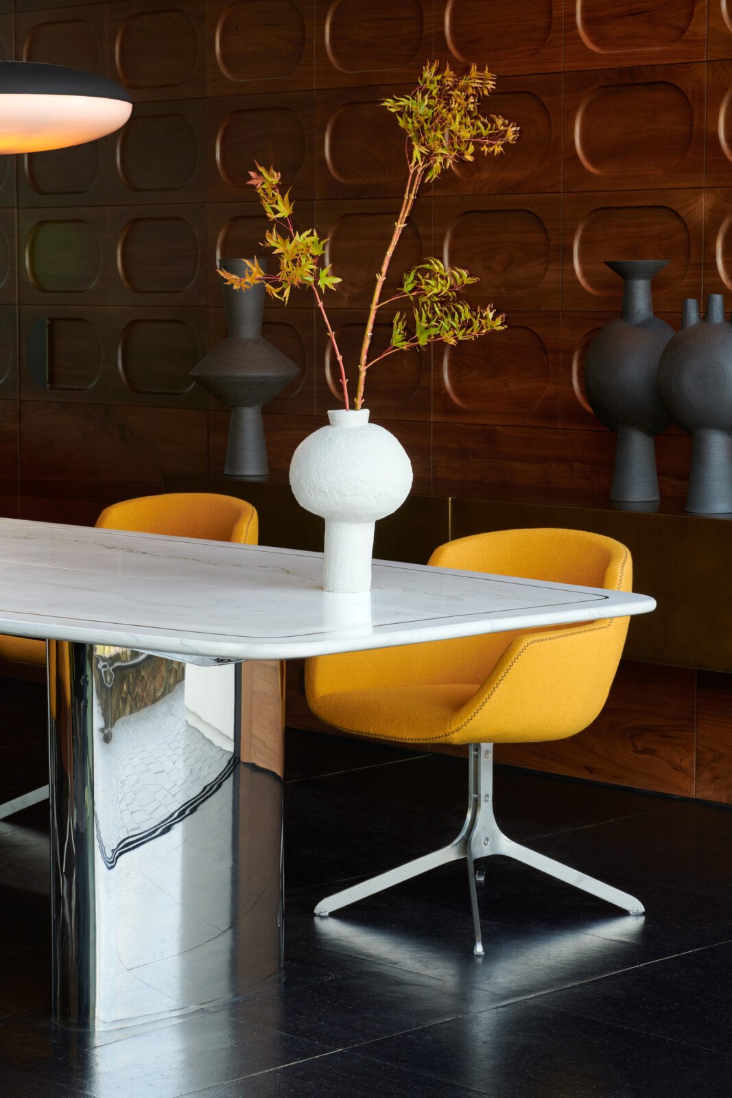 Floating Marble Dining Table in Dining Room decorated