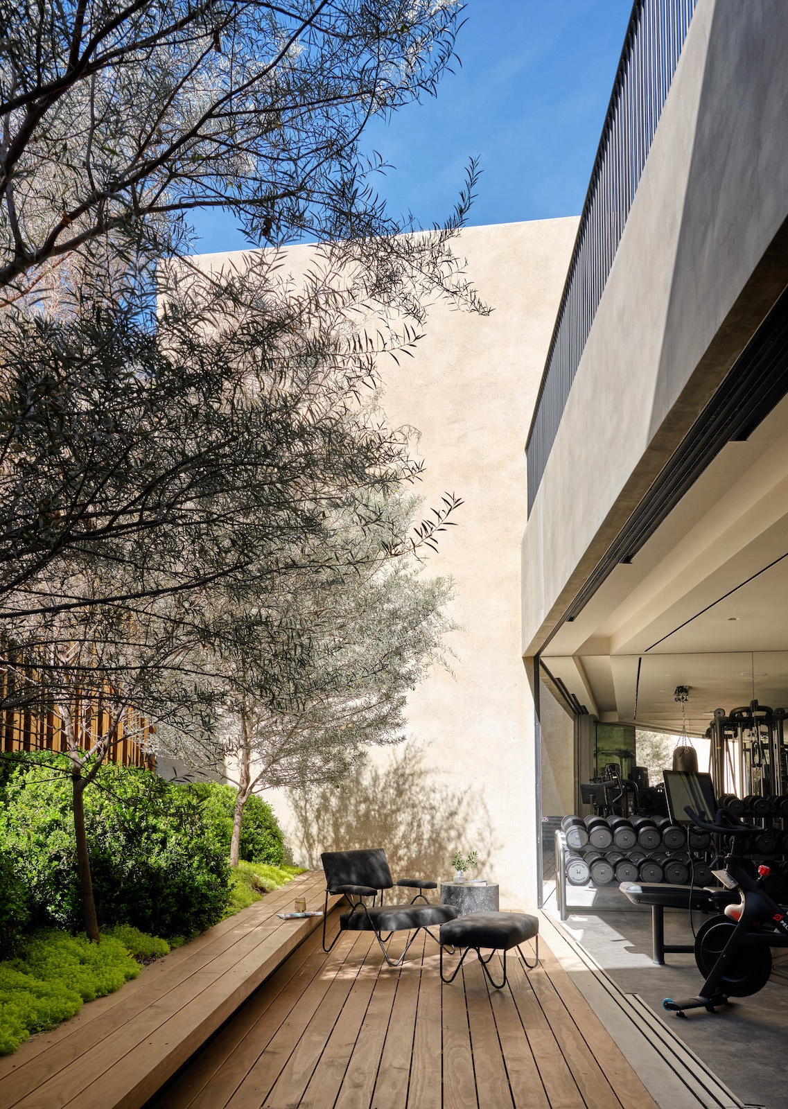 Madison Desert Club gym leads to outdoor courtyard