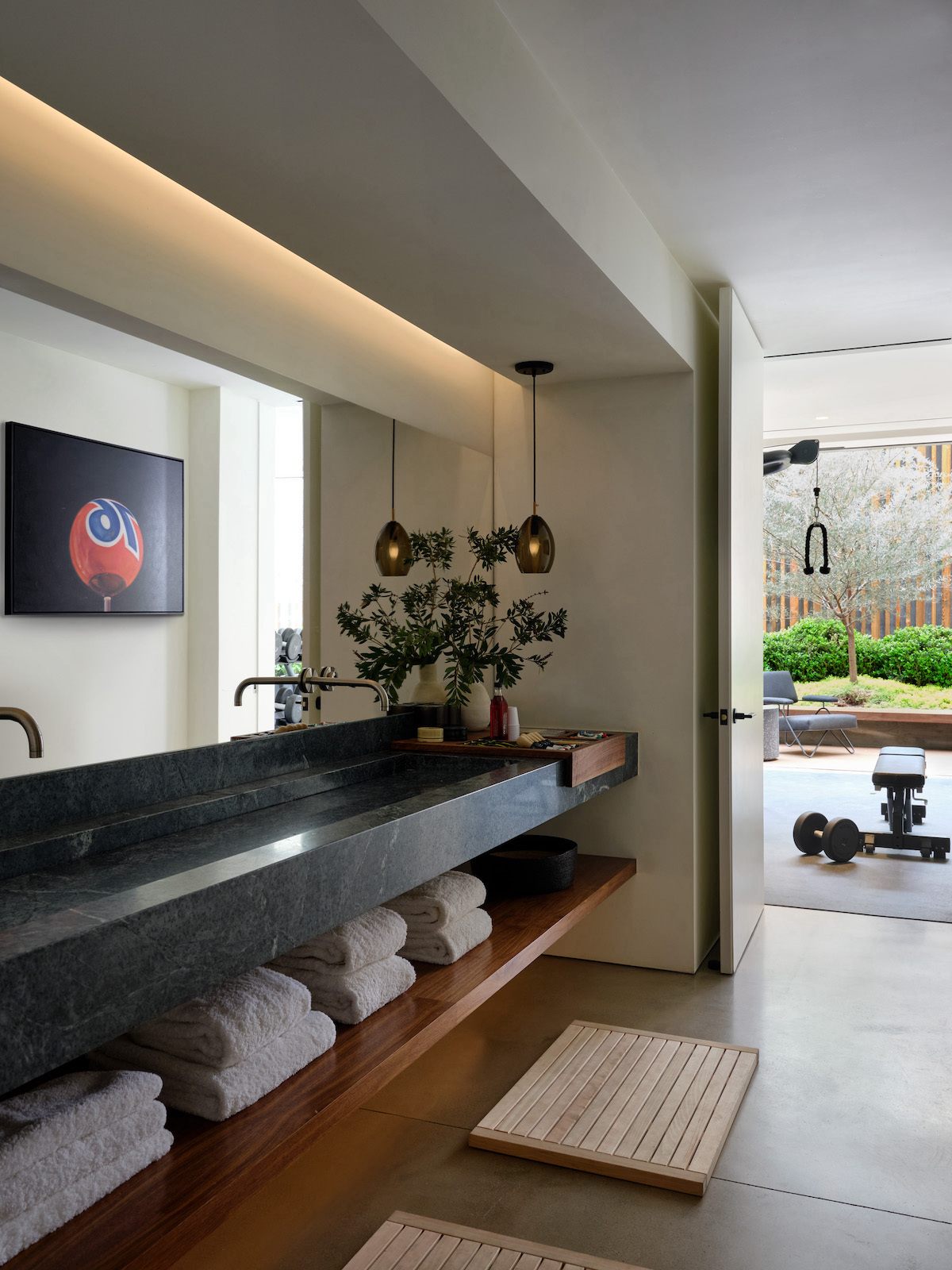 Bathroom connected to gym