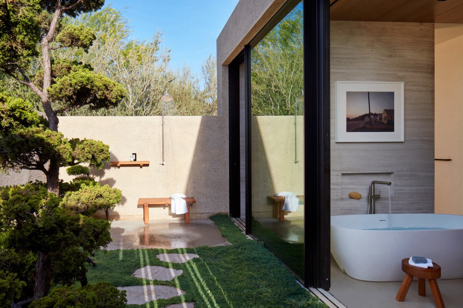 Bathroom leading to backyard