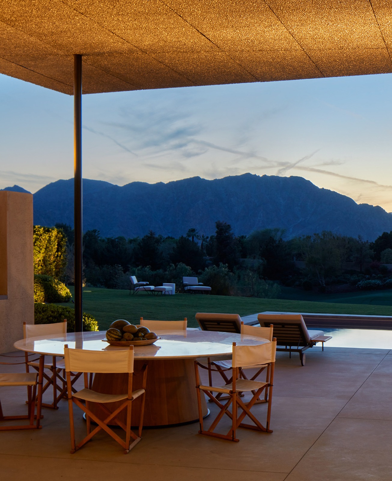 Desert Outdoor Dining Table at sunset on patio