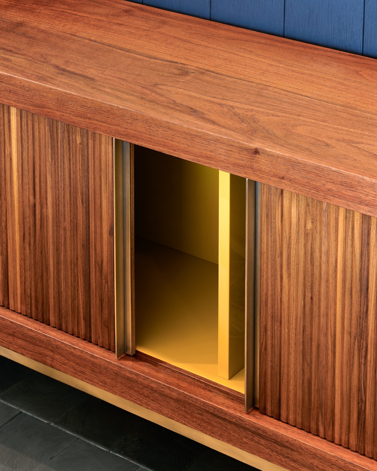 Tambour Door Office Credenza in moving door office detail