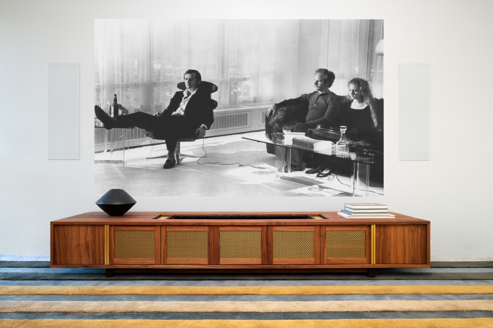 Concealed Projector Media Credenza against wall with picture