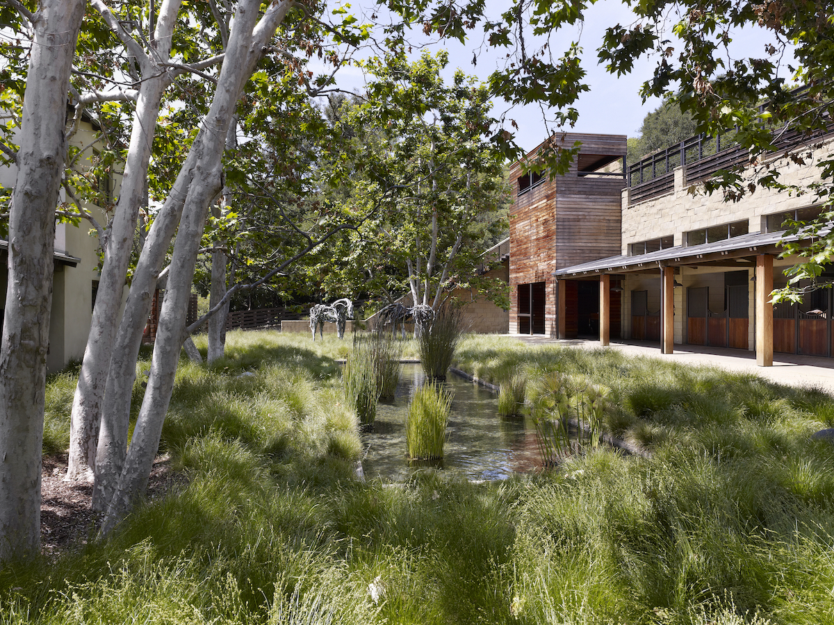 Small pond in front stables
